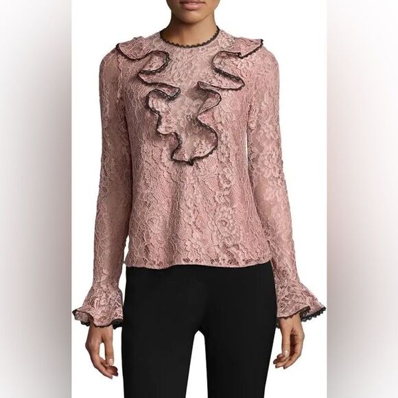 NWOT Alexis Addie Bell Sleeve Ruffle Lace Blouse in Blush/Black. Size XS. - Picture 1 of 9